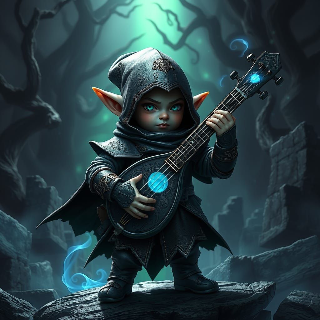 Dark Fantasy Bard Sorcerer in Shadowy Armor