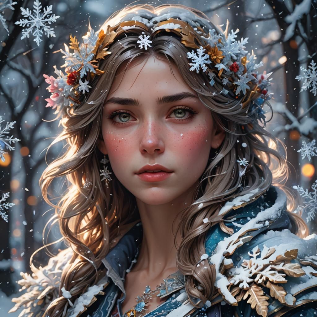 Detailed Snowflakes Portrait in Digital Art Style