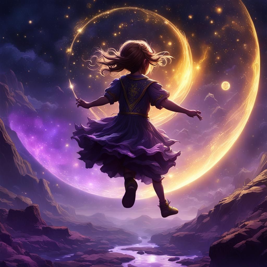 Fairy Girl's Starry Leap: Dark Fantasy Art