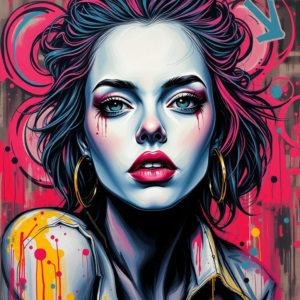 Vibrant Betty Blue Portrait in Street Art Style