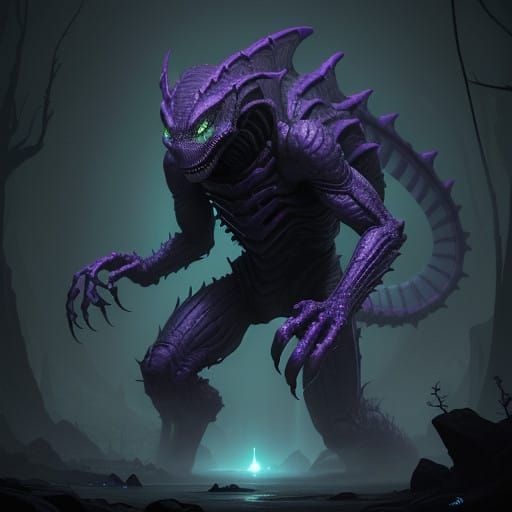 Mysterious Purple Reptilian Creature Emerge from Shadows