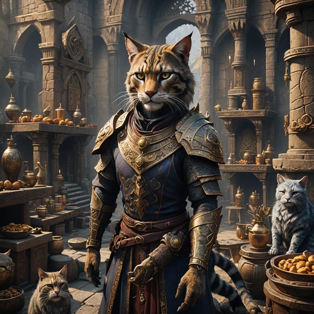 Fantastical Khajiit Merchant Displays Wares