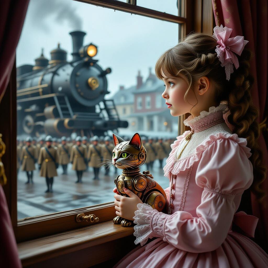 Victorian Girl and Steampunk Cat Watch Soldier March