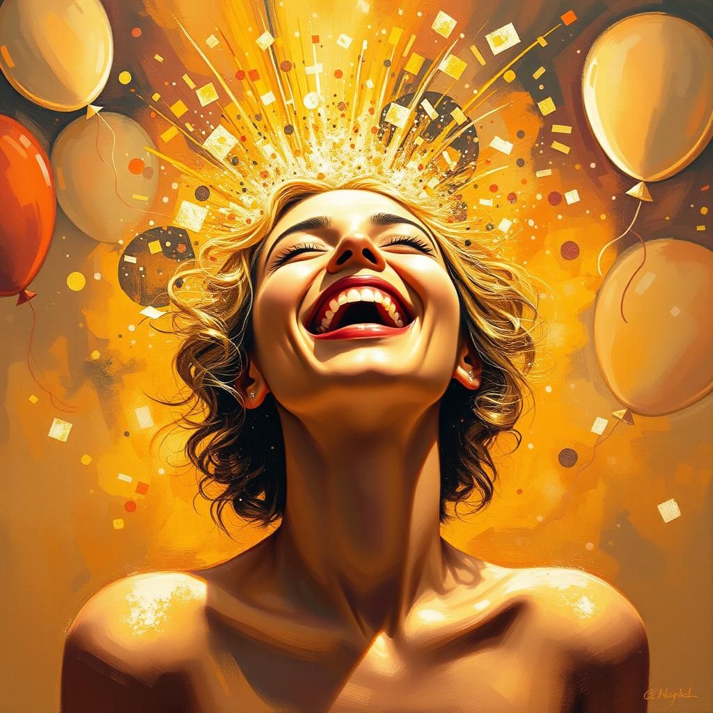 Radiant Woman's Joyful Celebration in Britto Style