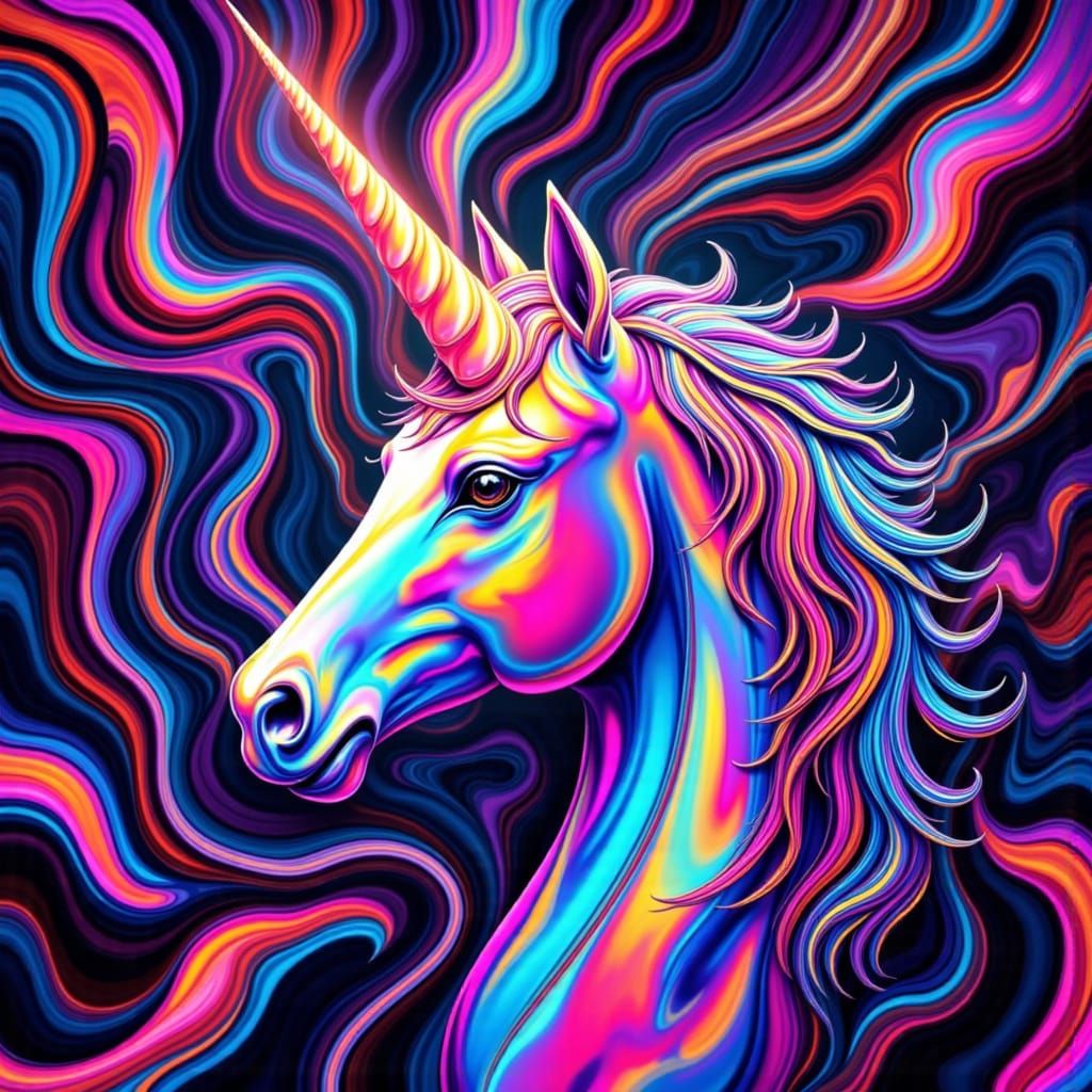 Iridescent Unicorn Horn in Psychedelic Vortex Style