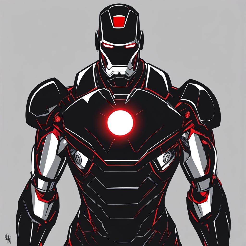 Black Iron Man with Red Eyes Digital Art
