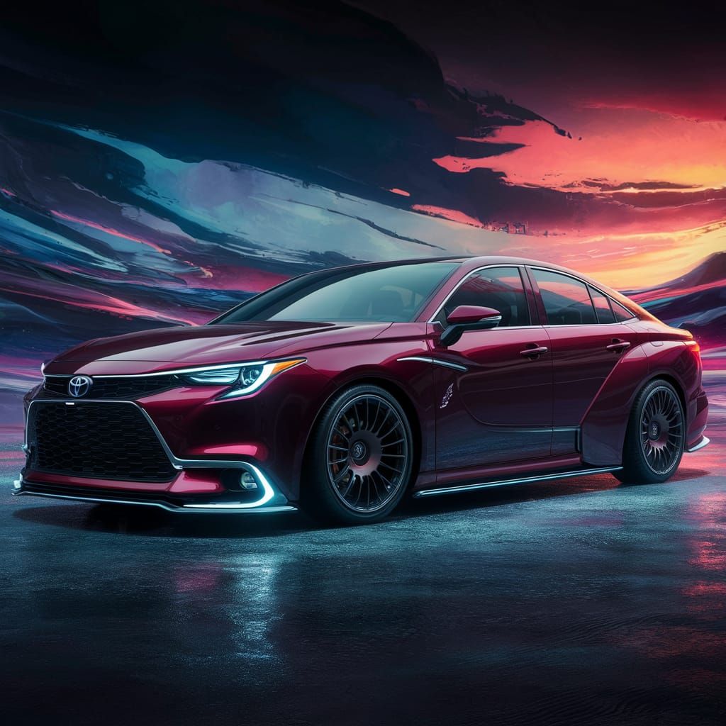 Maroon 2027 Toyota Cressida in Hyperrealistic Splash Art