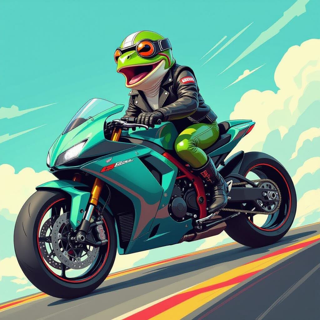 Stylized Frog on Motorcycle Illustration