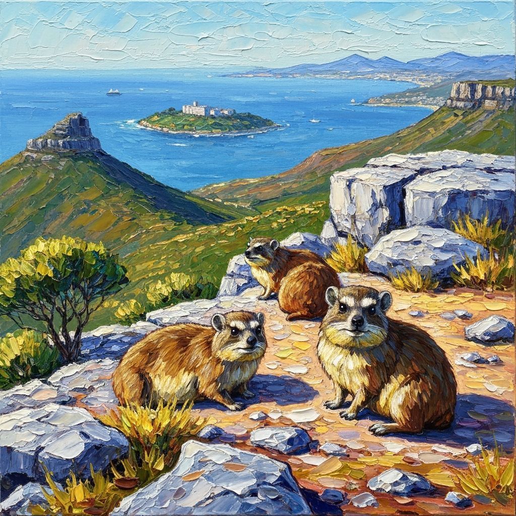 Rock Hyraxes on Table Mountain as Impressionist Painting