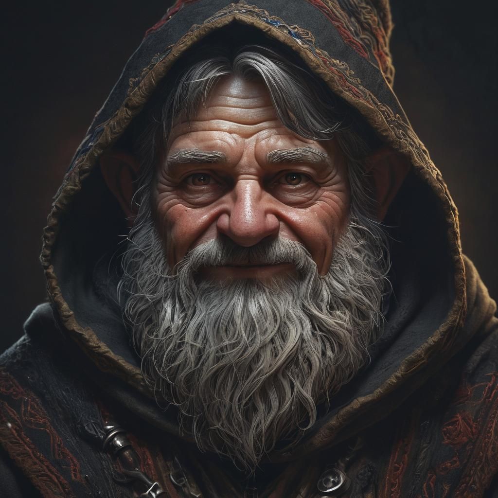 Grizzled Gnome Cleric Portrait in Fantasy Realism