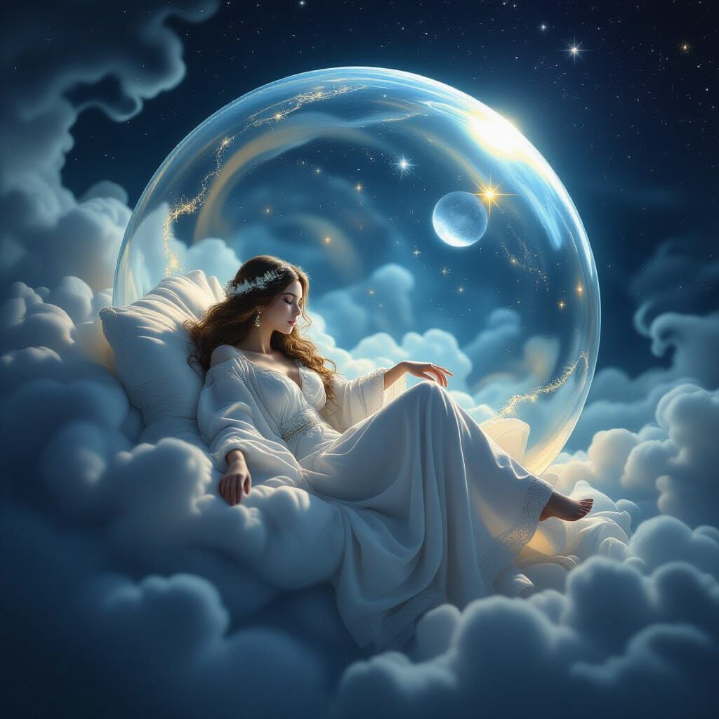 Luminous Bubble Floating in Starry Night