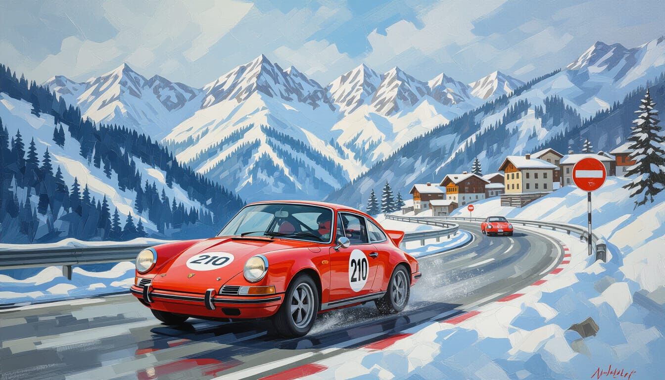 Porsche 911T Rally Car in Neo-Impressionist Style