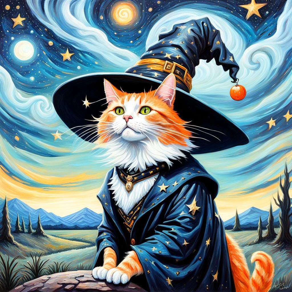 Magical Cat in High Gothic Tim Burton Style