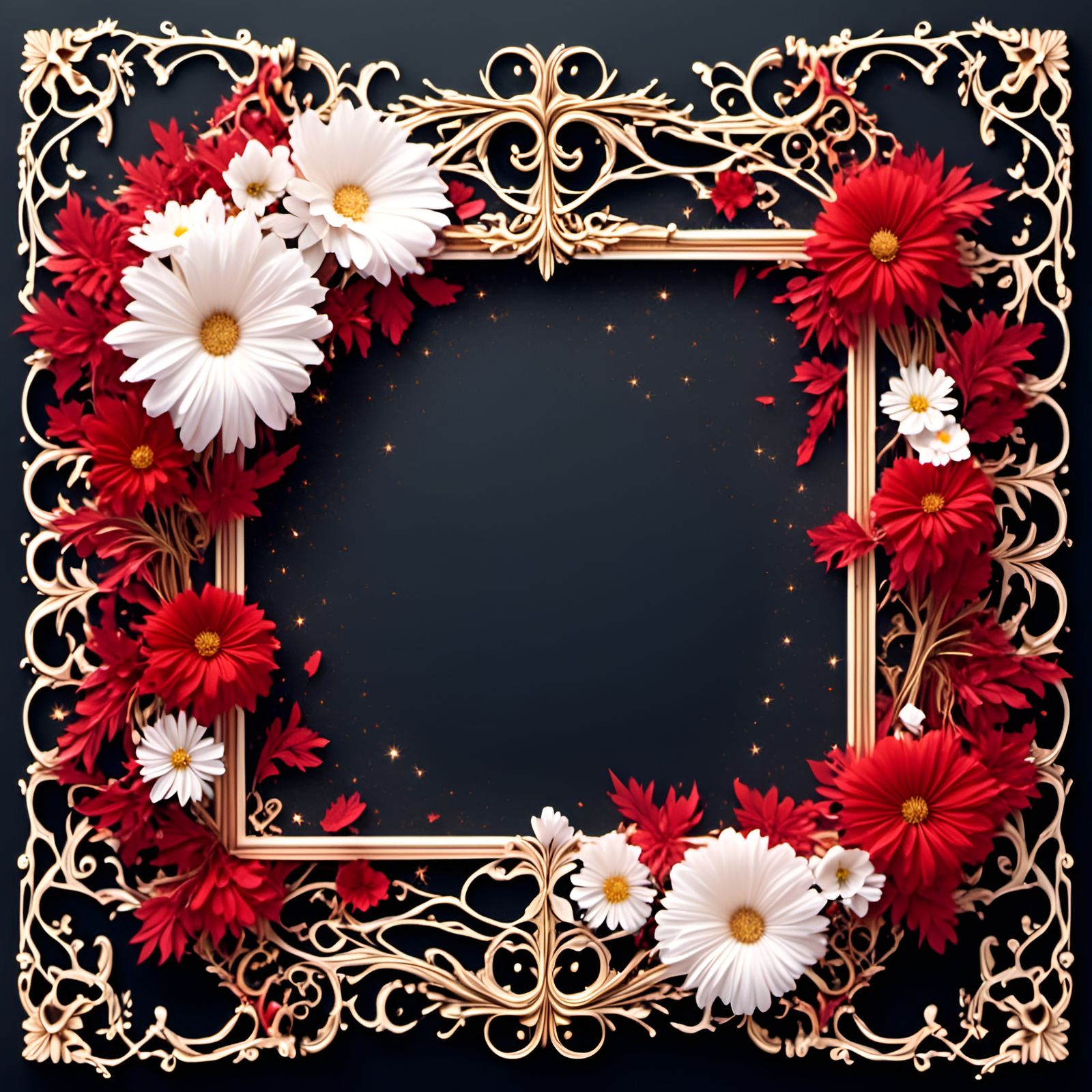 Ornate Floral Frame with Glitter Background