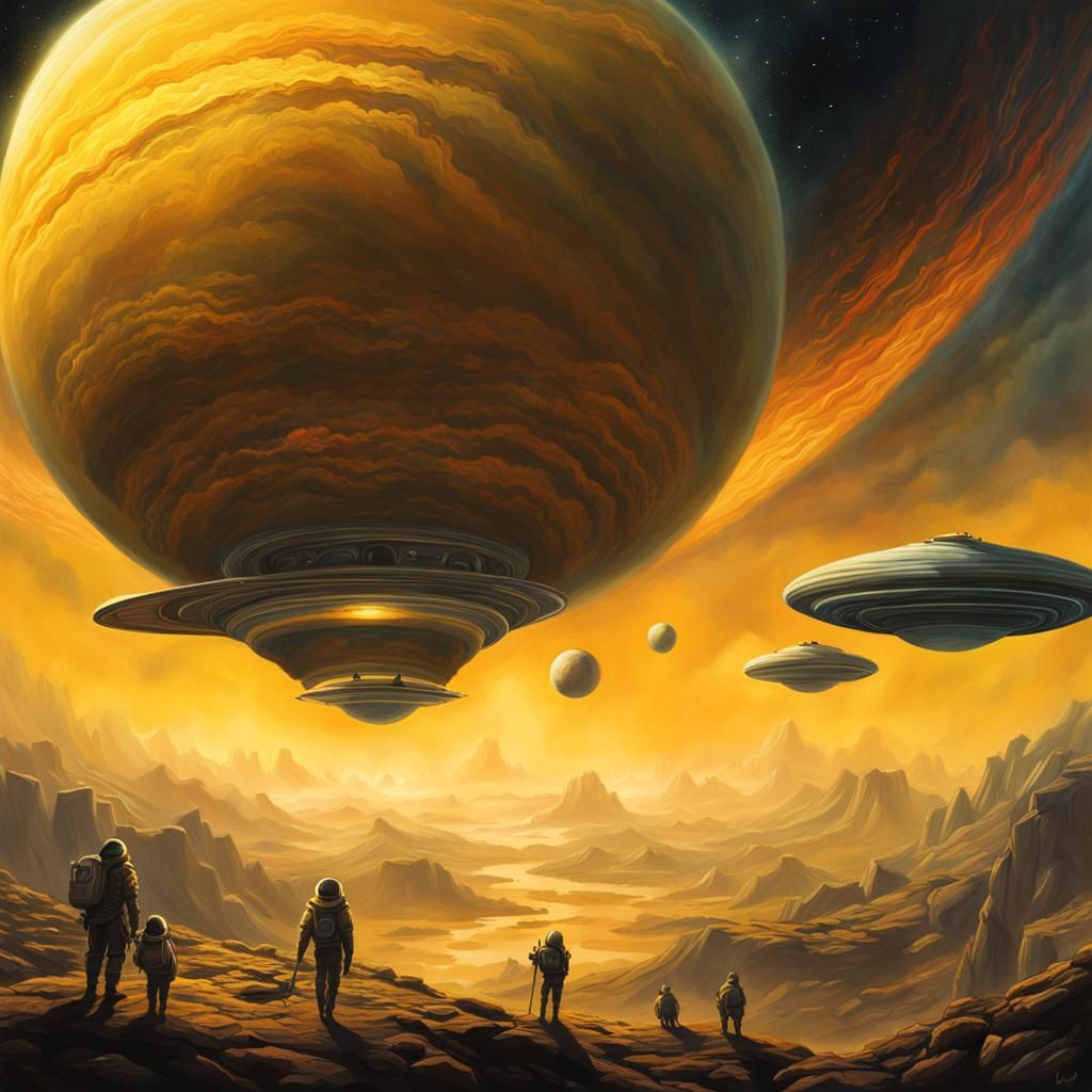 Gas Giant Planet with Floating Beings: Detailed Matte Painti...