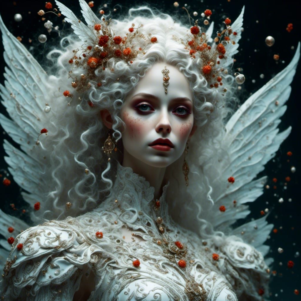 Beautiful White Fairy in Hyperrealistic Splash Art