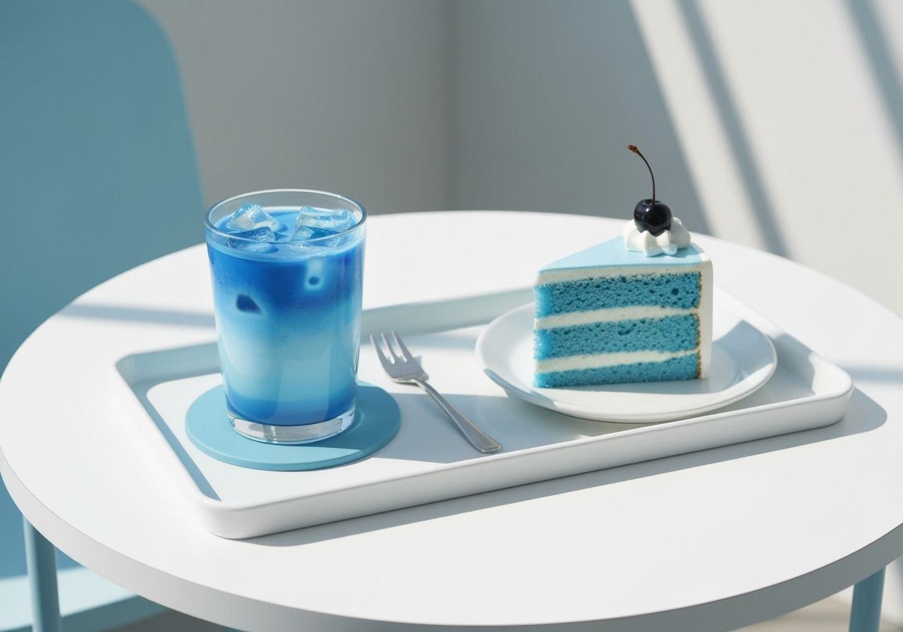 Blue Ombre Latte and Cake Still Life