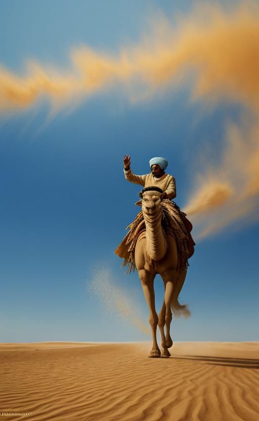 Desert Merchant on Camel, Oil Painting Style