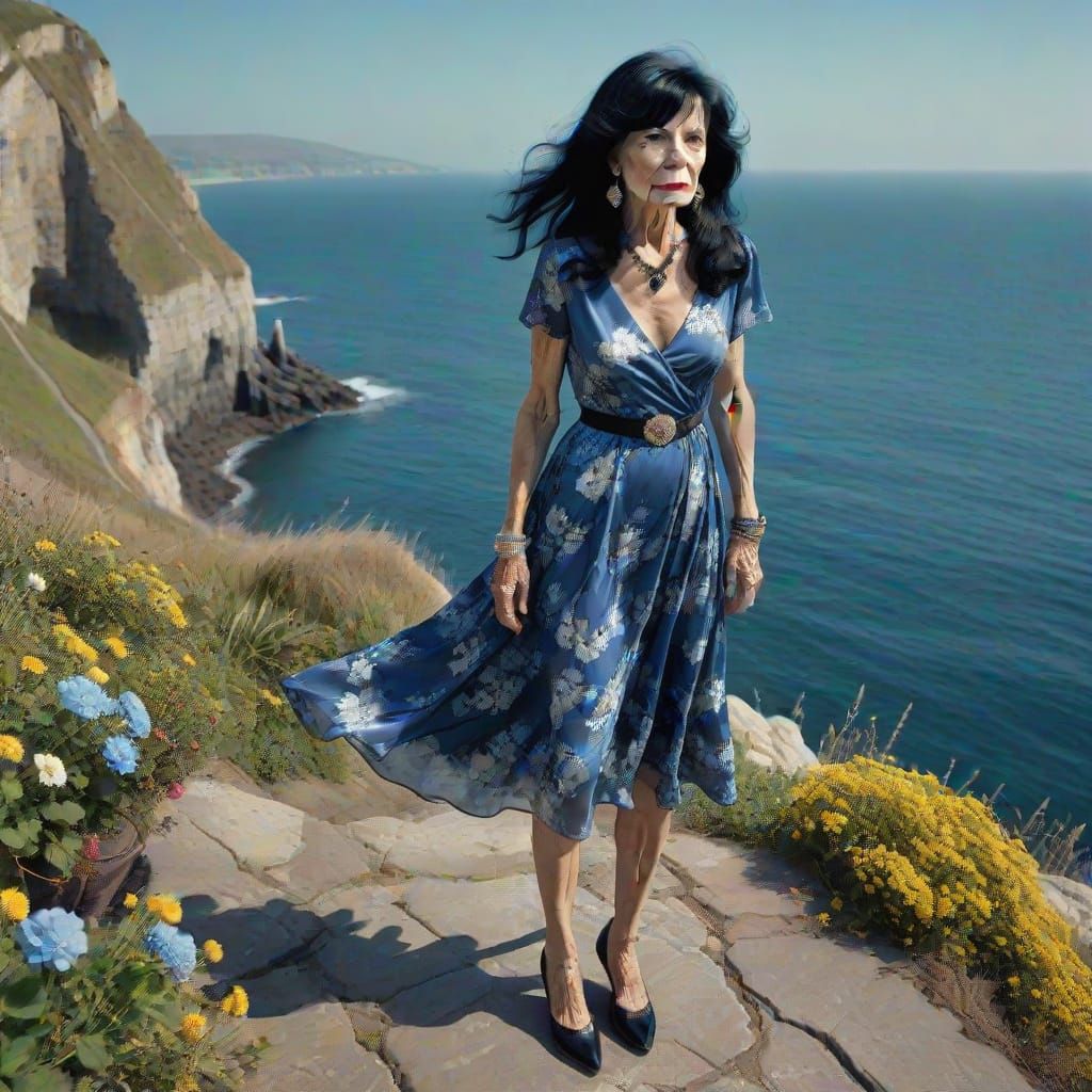 Hyperrealistic Portrait of an Elderly Person in Blue Dress