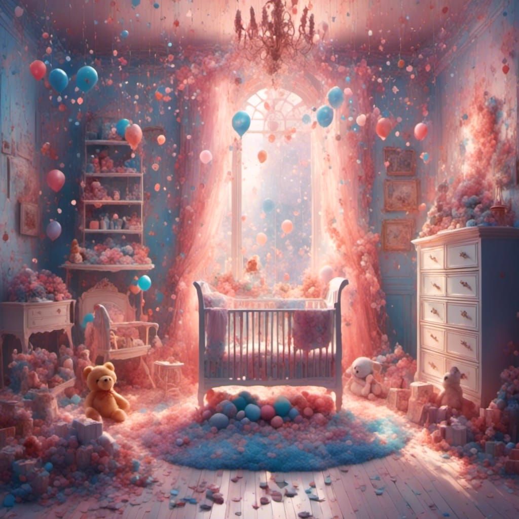 Watercolor Nursery with Toys in Pastel Colors