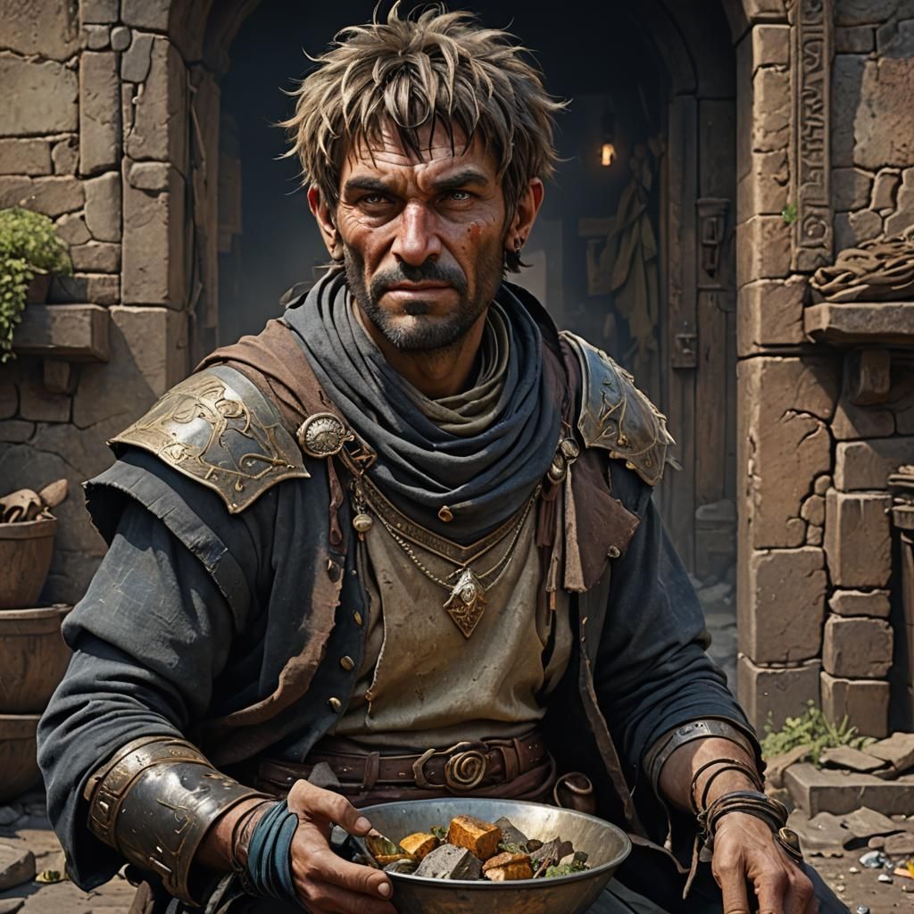 Beggar Paladin Portrait: Detailed Matte Painting