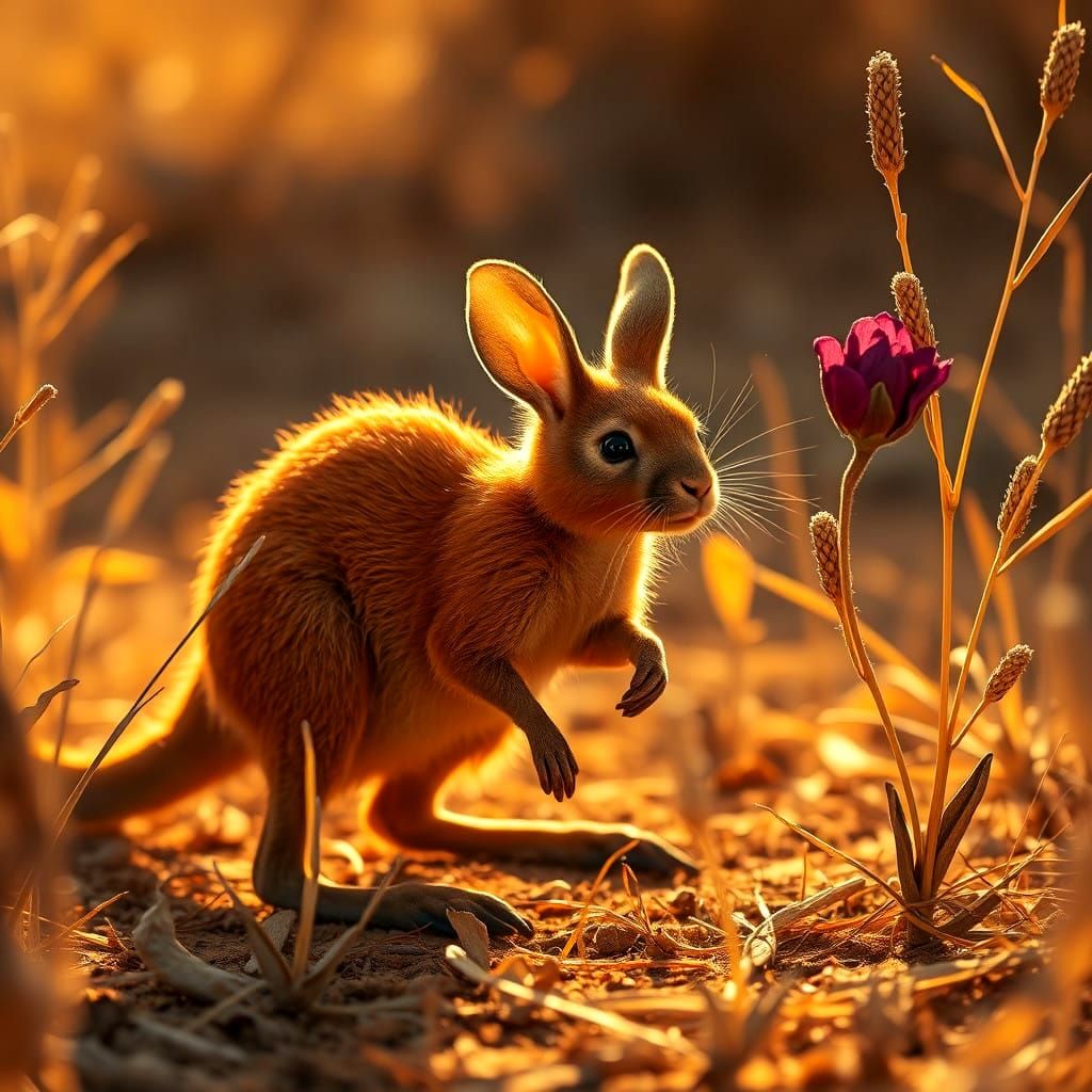 Surreal Desert Rat Kangaroo Amidst a Vast Savannah Landscape