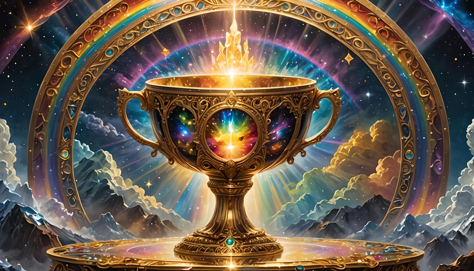 Golden Crystal Chalice with Rainbows, Hyperdetailed
