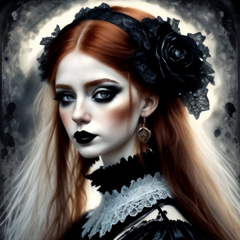 Gothic Victorian Woman Portrait with Ginger Hair
