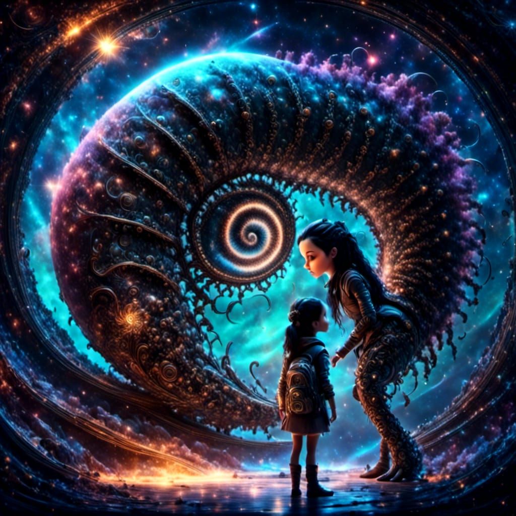 Cyberpunk Girl Meets Alien Centipede on Space Station