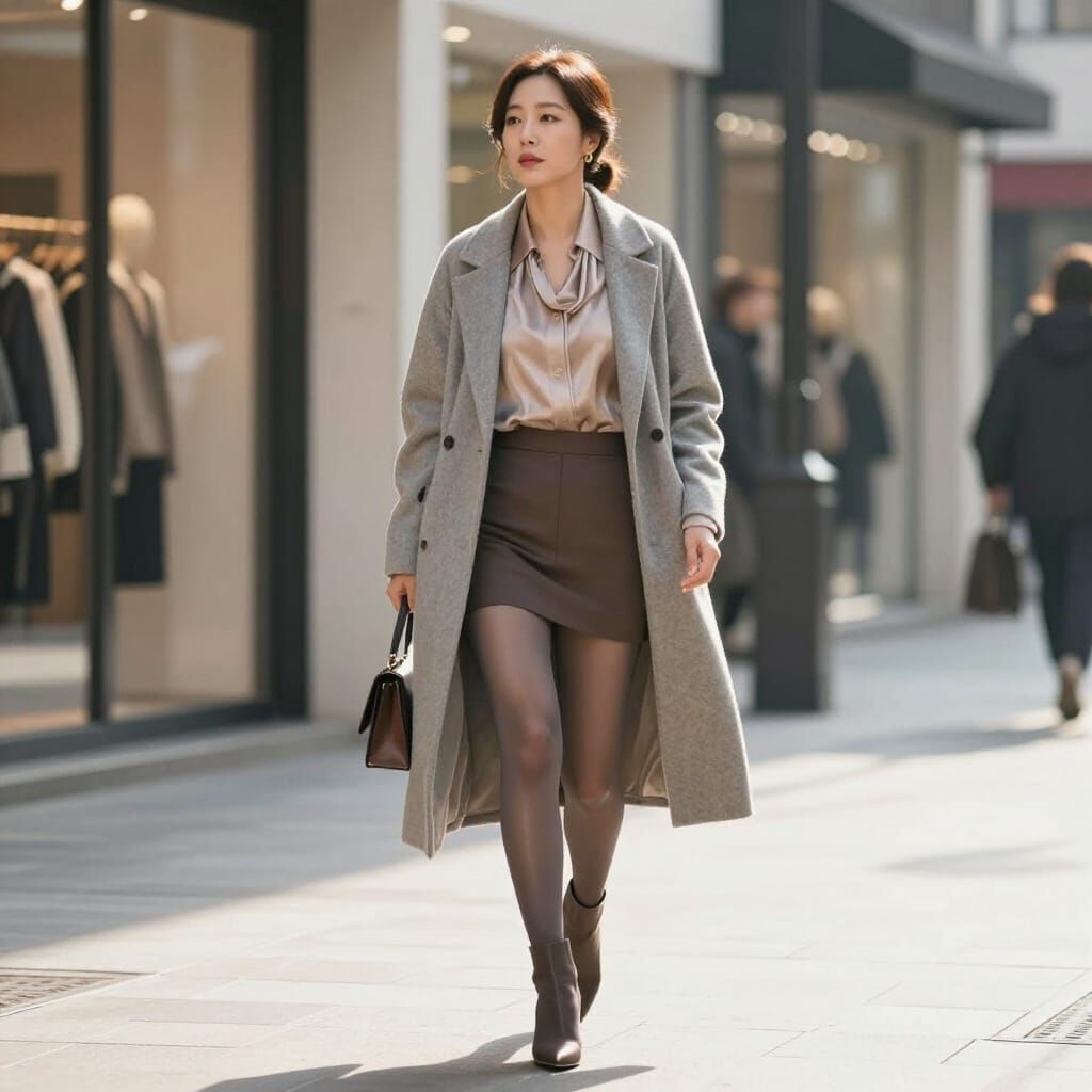 Confident Korean Woman in Chic Autumn Street Style