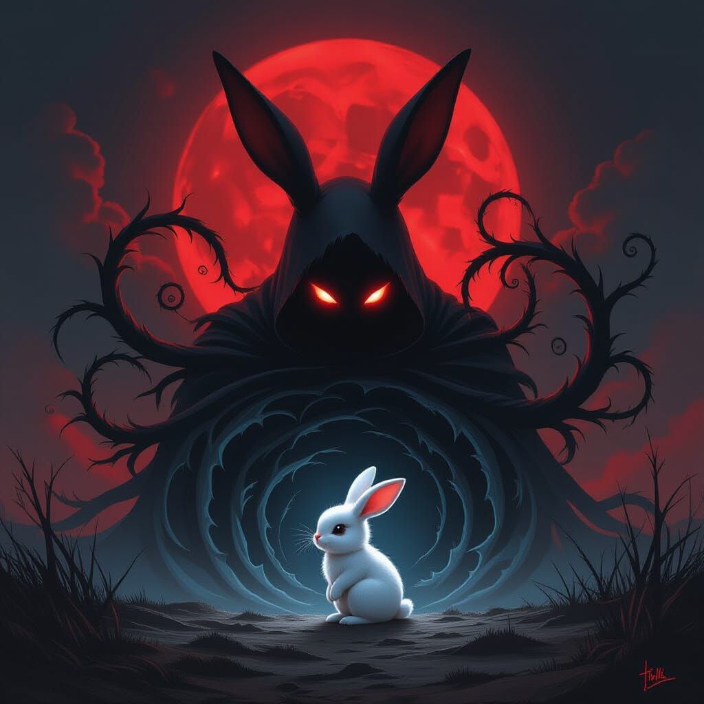 Menacing Shadow Engulfs Bunny in Dark Fantasy