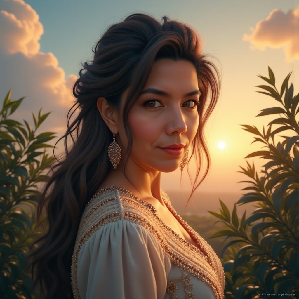 Brown Haired Girl with Honey Eyes, Detailed Fantasy Art