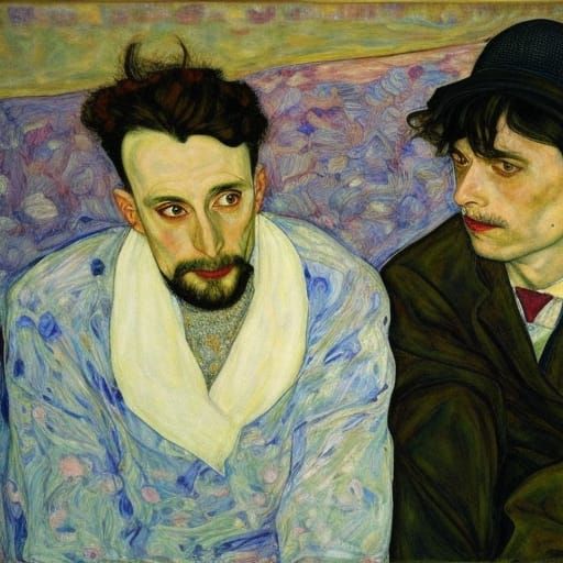 Anxious Friends Wait in Hospital: Expressionist Style