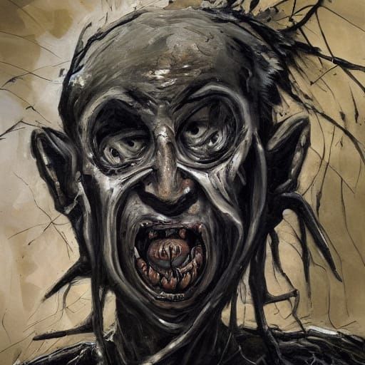 Grotesque Figure Consuming Child in Dark Expressionism