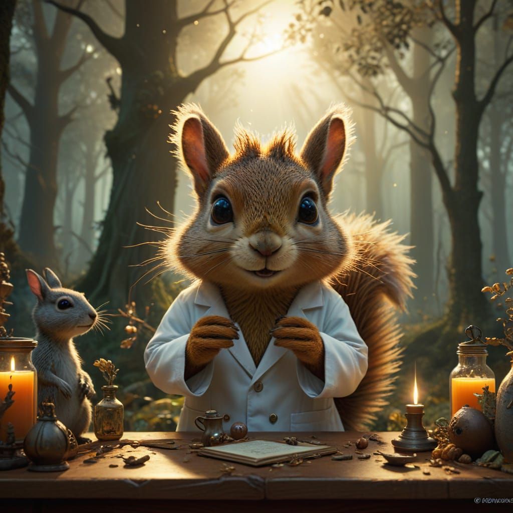 Squirrel Scientist Conducts Forest Experiment: Digital Matte...