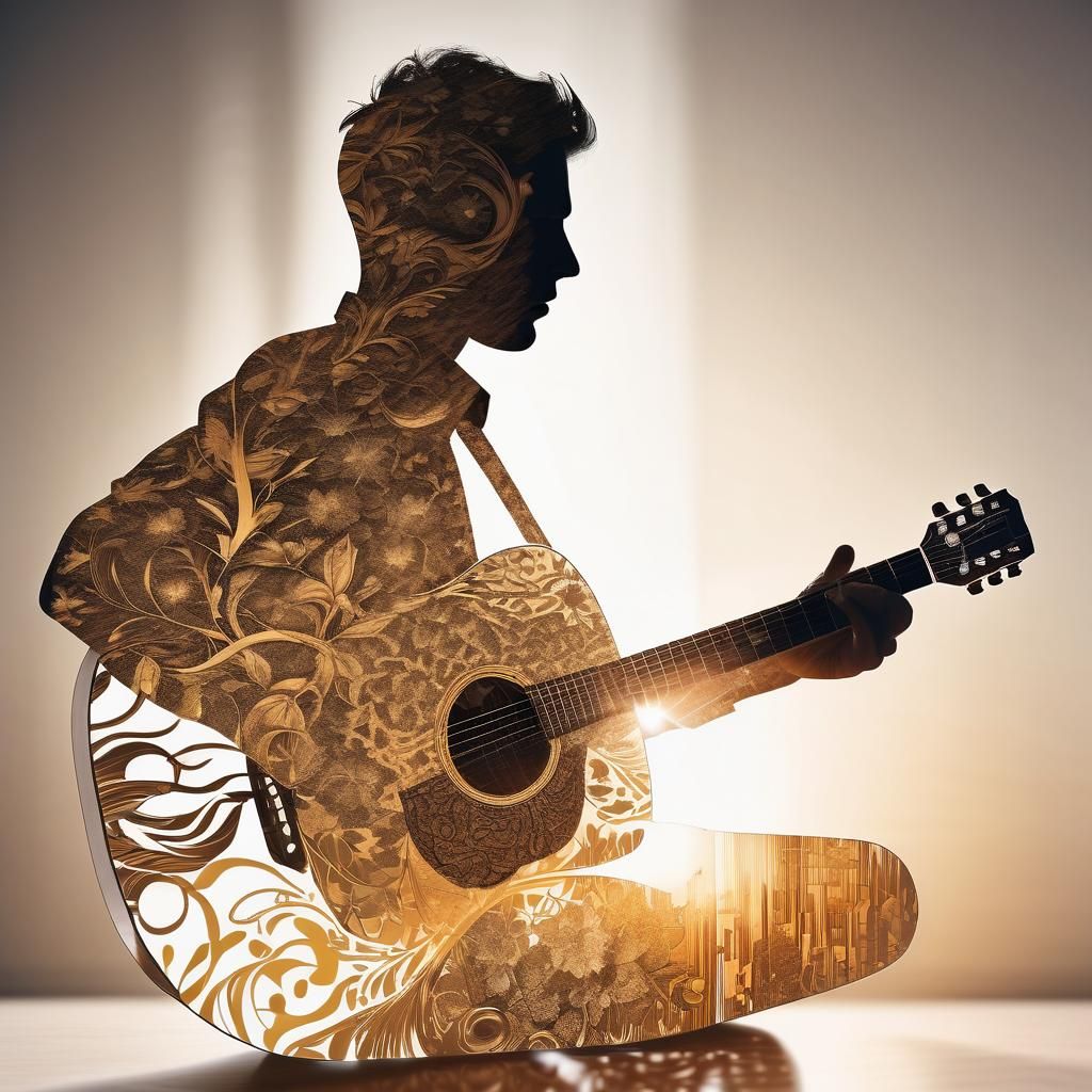 Acoustic Guitar Double Exposure: Four Seasons, Golden Hour