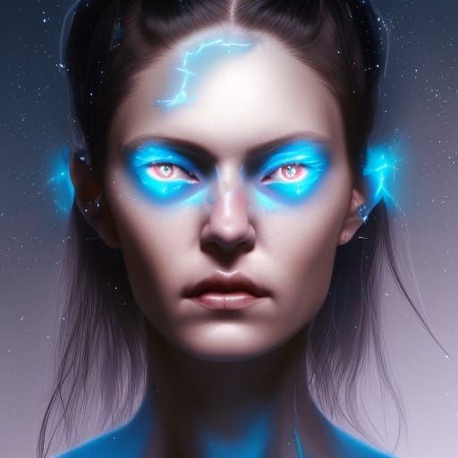 Celestial Woman with Constellation Skin, Hyperdetailed Art