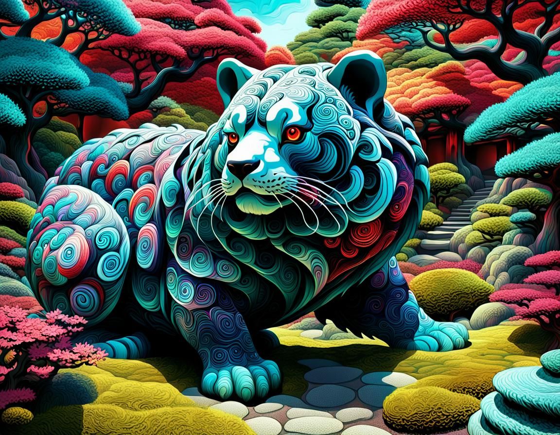 Mystical Japanese Garden in Surrealist Style