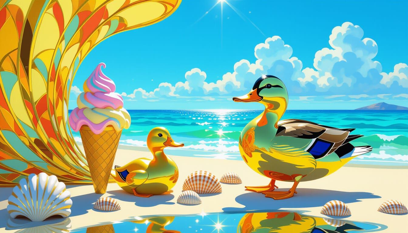 Ice Cream Beach Holiday in Art Nouveau Style