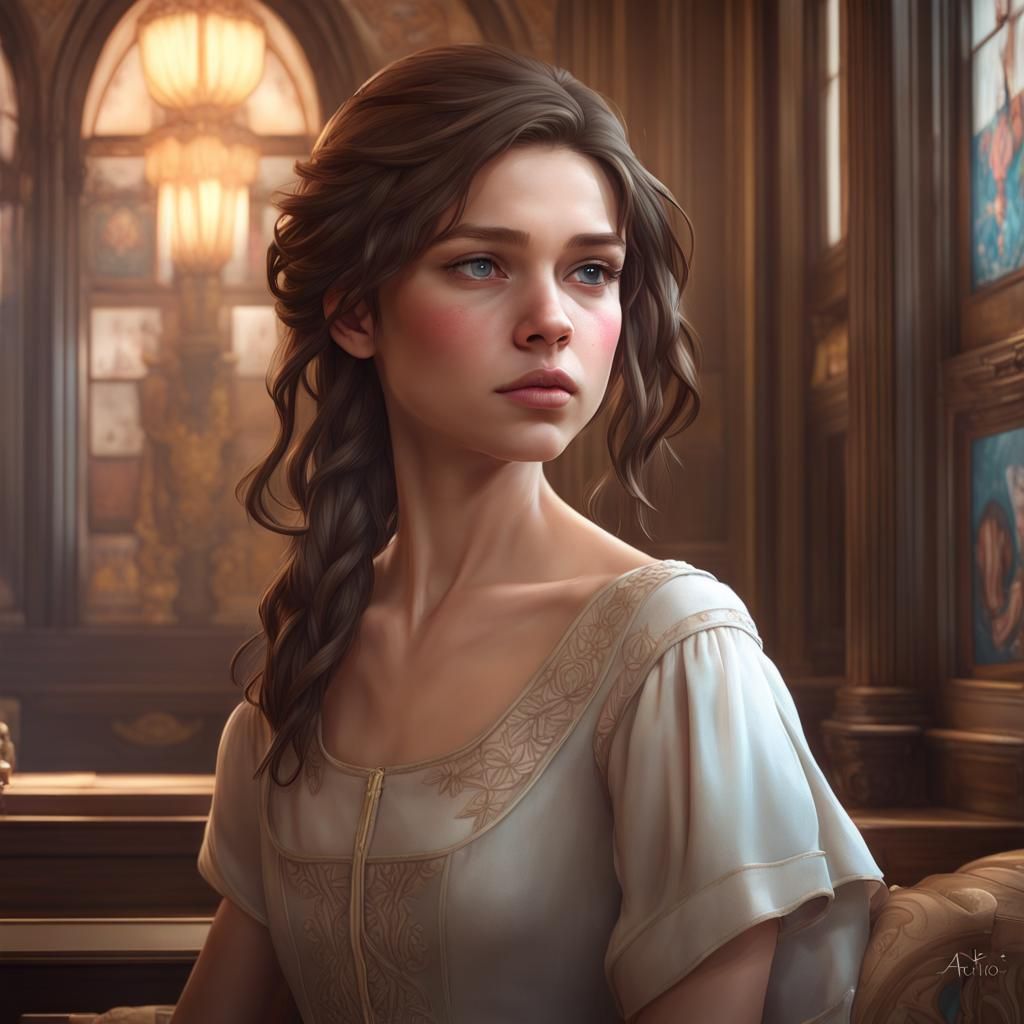 Portrait of a Beautiful Girl in Ornate Room