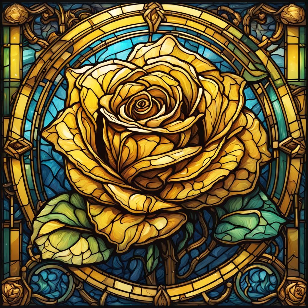 Stained Glass Rose: Hyperdetailed Fantasy Art