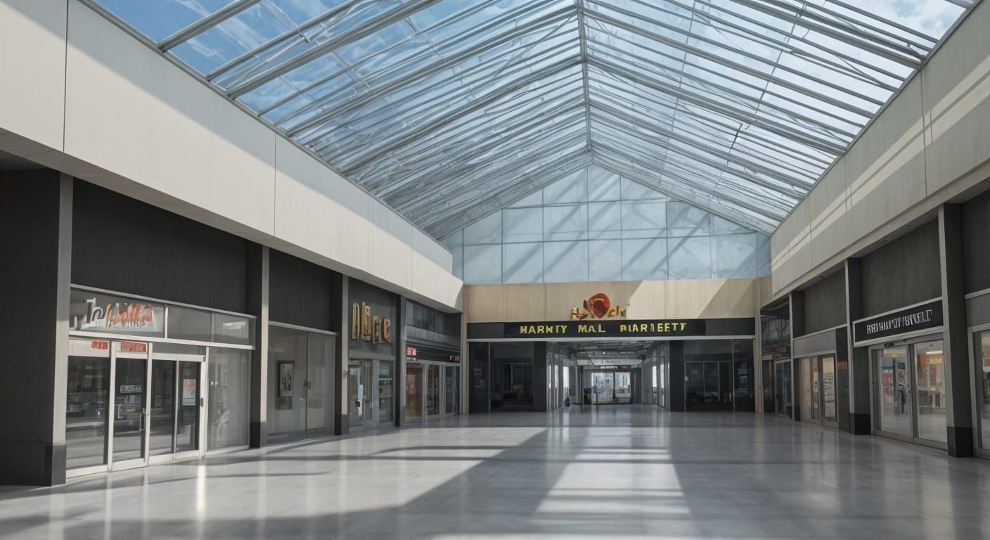 Retro Prefab Mall Radiates Morning Sunlight