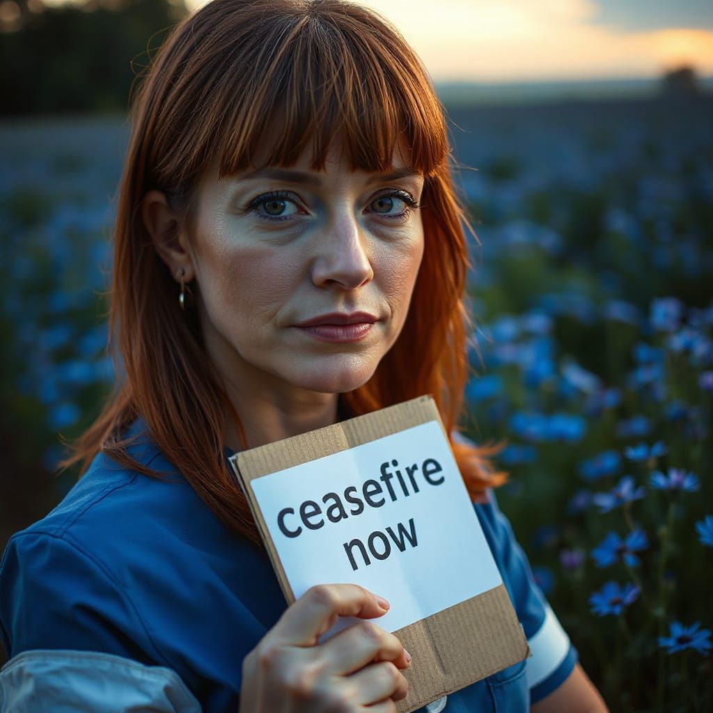 Nurse Asks Ceasefire Now in Somber Portrait