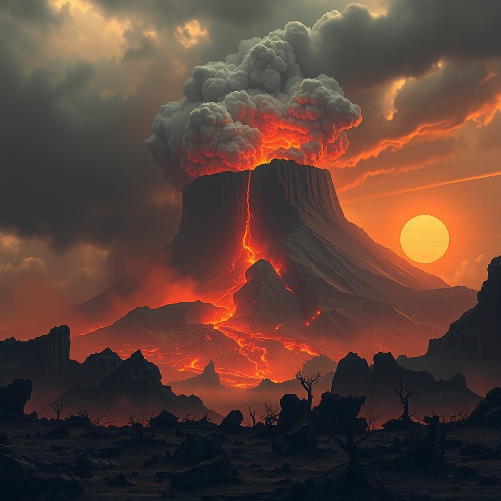 Volcanic Eruption in Sepia Digital Matte Painting