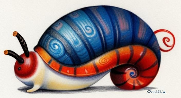 Mayan Snail with Vermilion and Prussian Blue Motifs