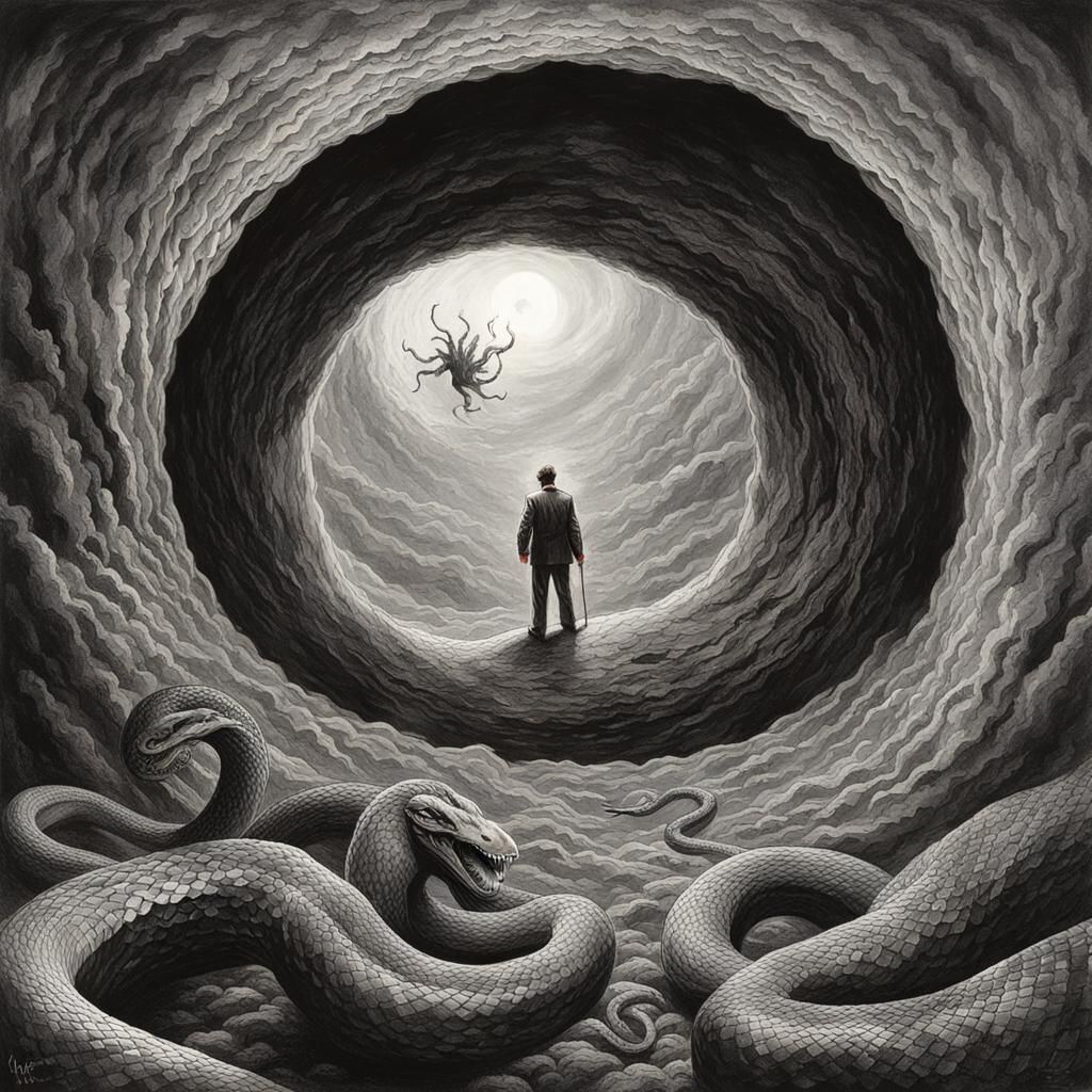 Sinister Space Man with Snake Black Hole