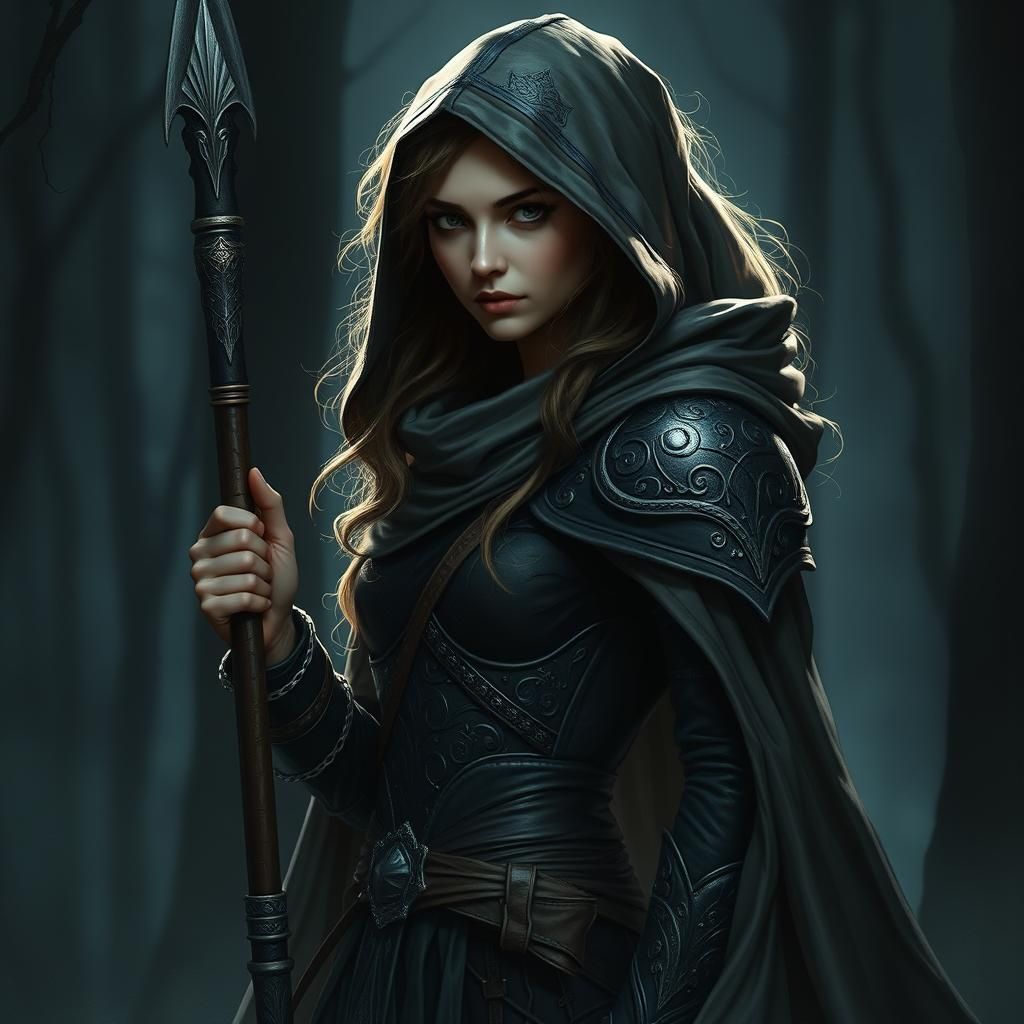 Mysterious Half-Elf Shadow Dancer in Ethereal Forest