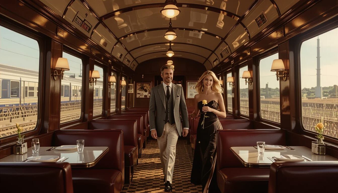 Elegant Man Escorting Woman in Art Nouveau Style