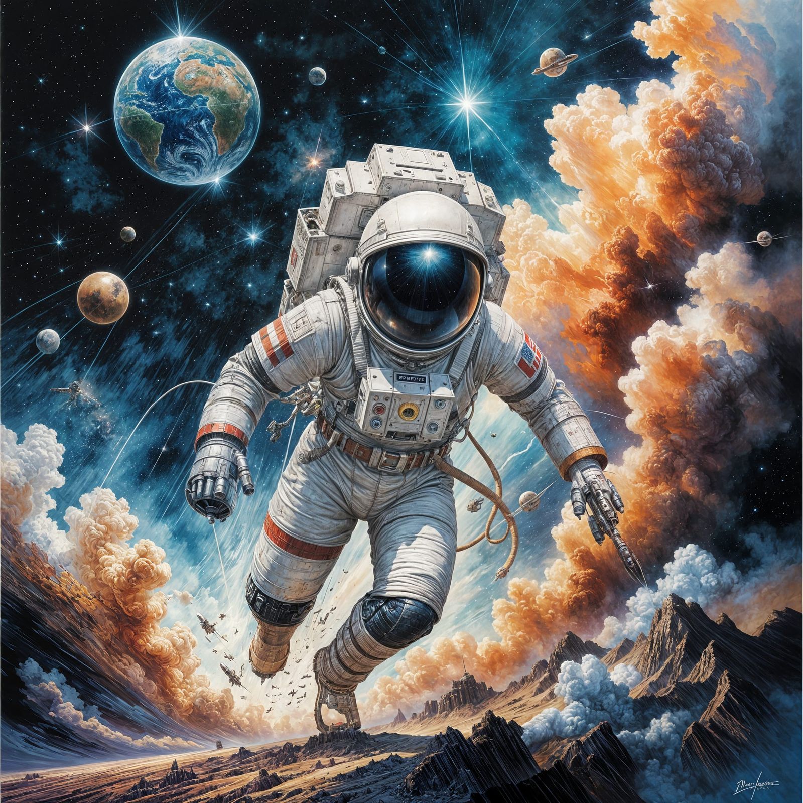 Astronaut Piloting Rocket in Comic Book Style