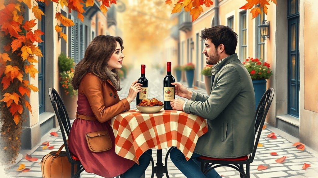 Autumn in Paris: Bistro Scene in Watercolor Style